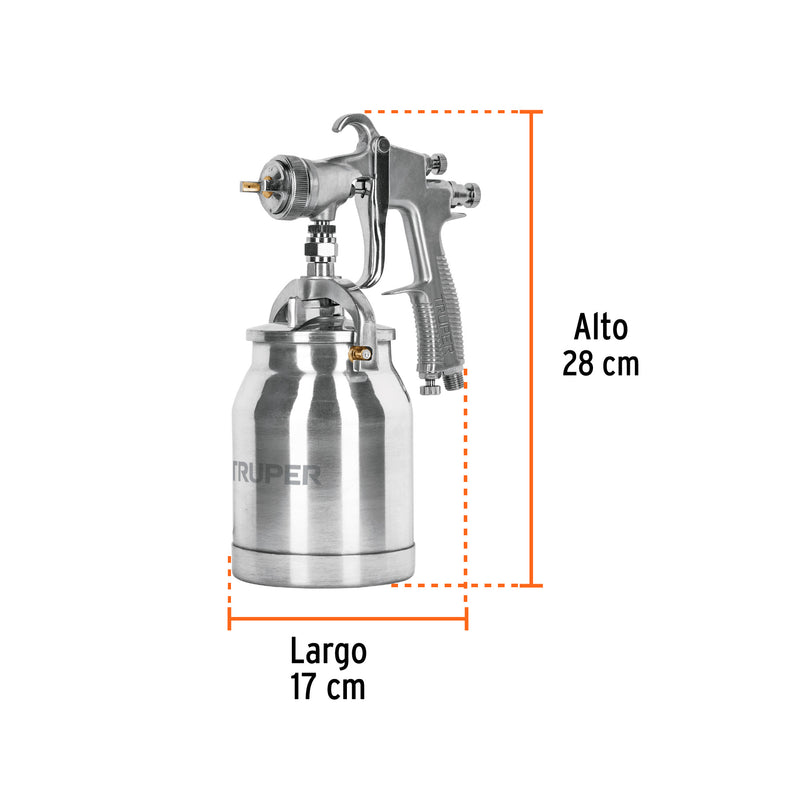 Pistola para Pintar succión HVLP vaso aluminio, 1.4 mm