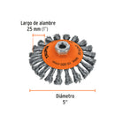 Carda tipo cónico 5" alambre trenzado, eje 5/8"-11, Truper