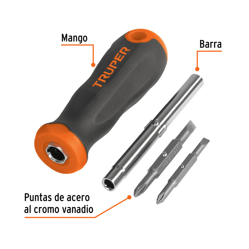 Desarmador 2 puntas dobles y barra con 2 cajas hexagonales