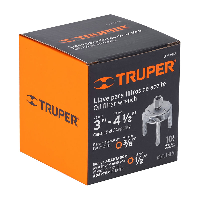 Llave de 3 puntos 3"-4-1/2" para filtro de aceite, Truper