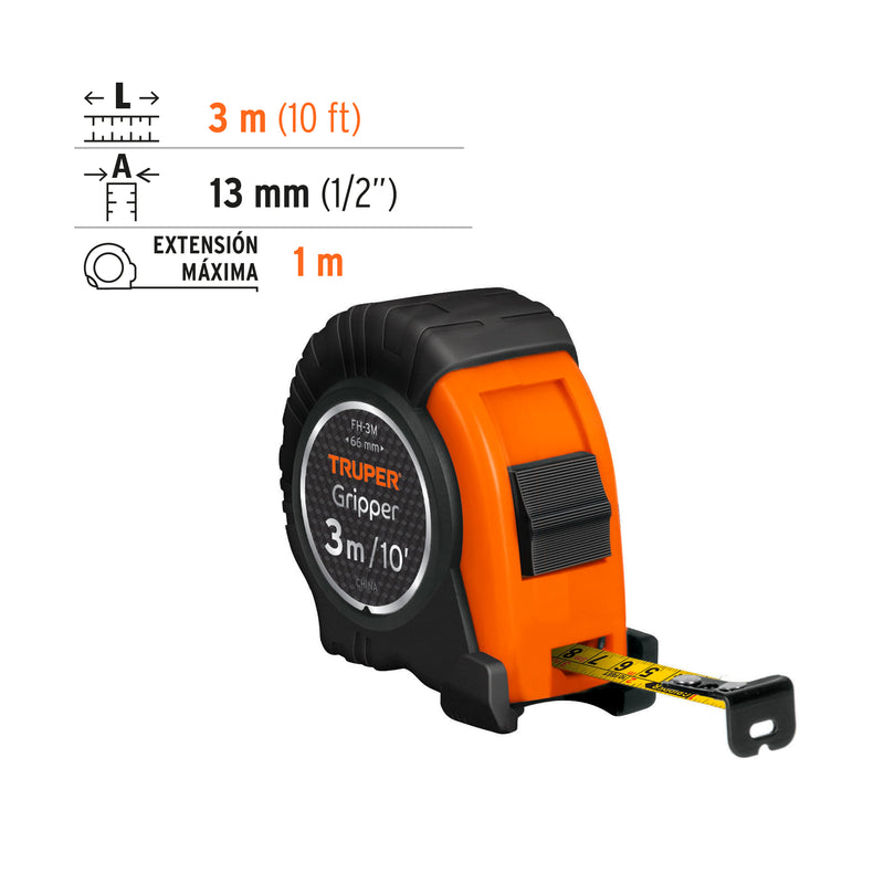 Flexómetro PRETUL 3 metros, cinta de 13 mm