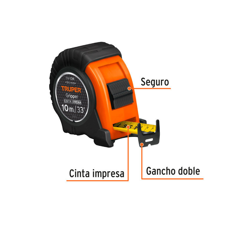 Flexómetro Gripper contra impactos de 10M, Truper