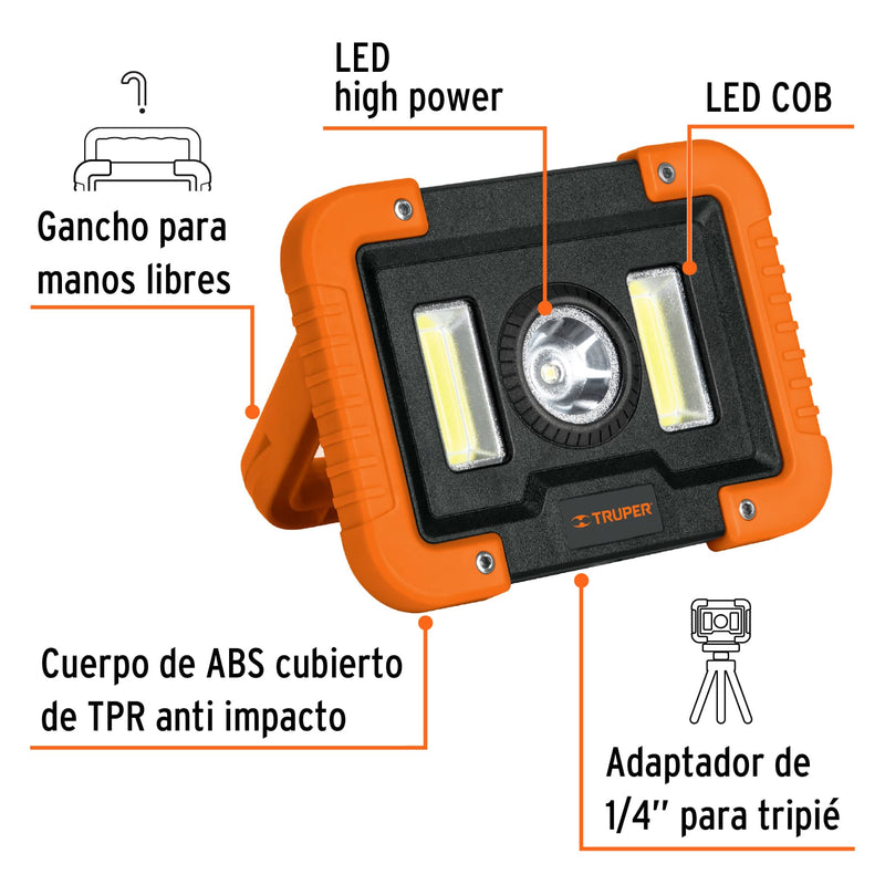 Lámpara LED Truper 1000 lm de trabajo, recargable