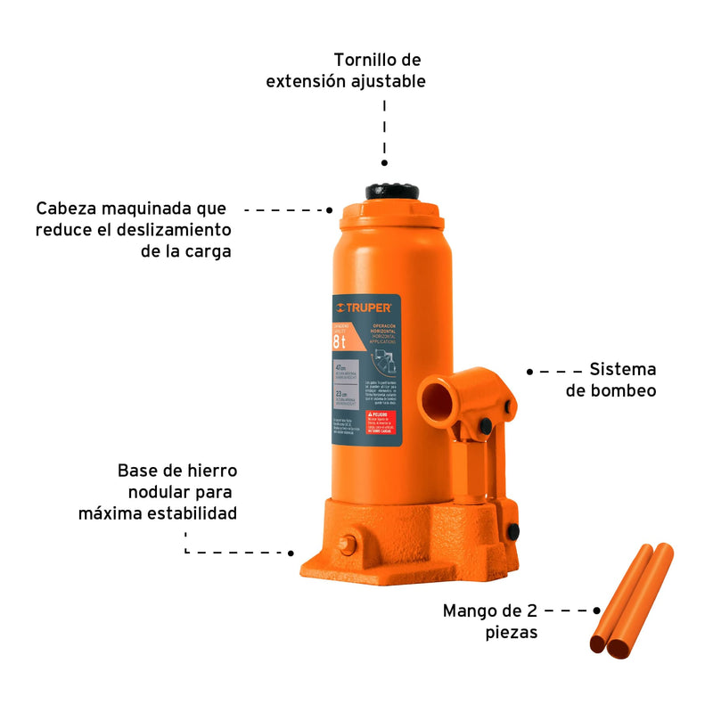 Gato hidráulico de botella Truper, 8 Toneladas