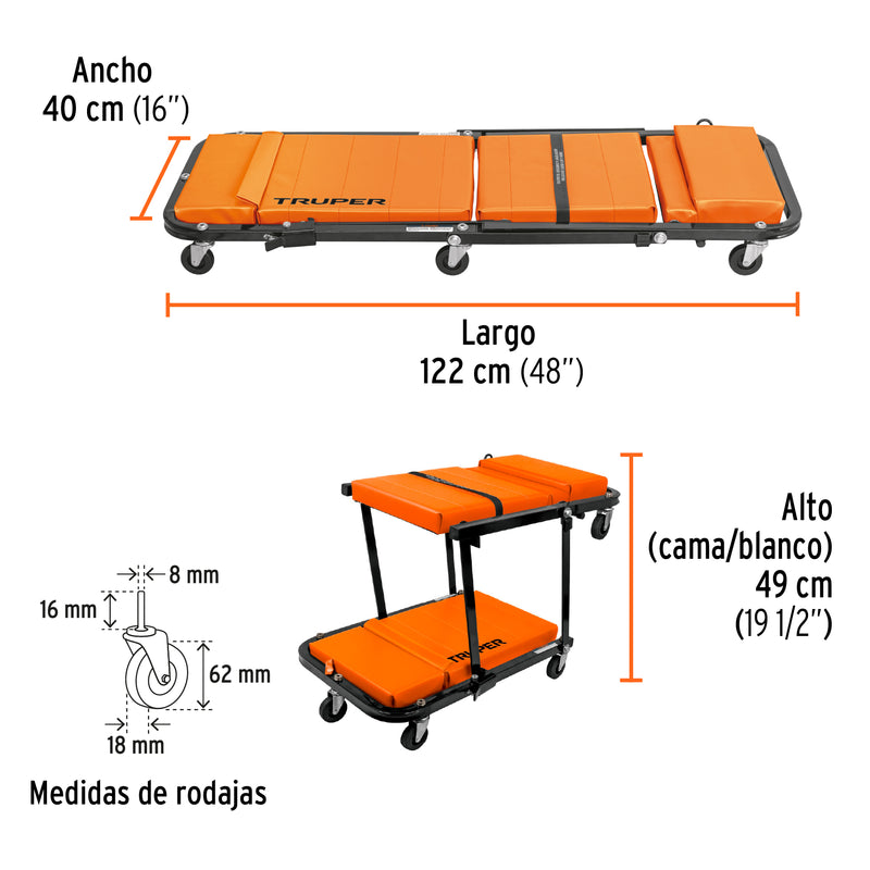 Camilla para mecánico 48", Truper