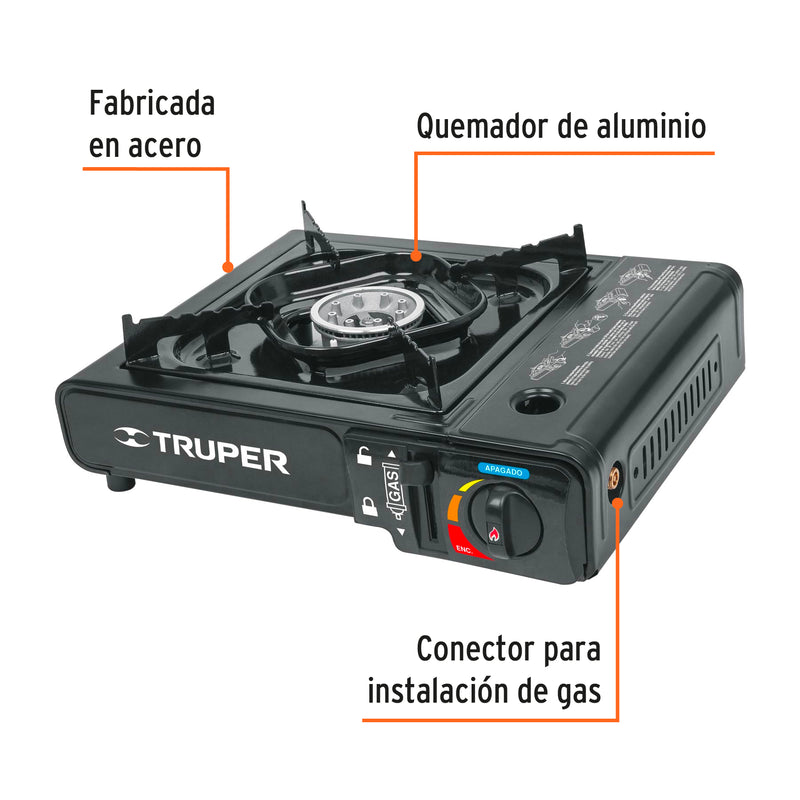 Estufilla portátil para gas, encendido electrónico, Truper