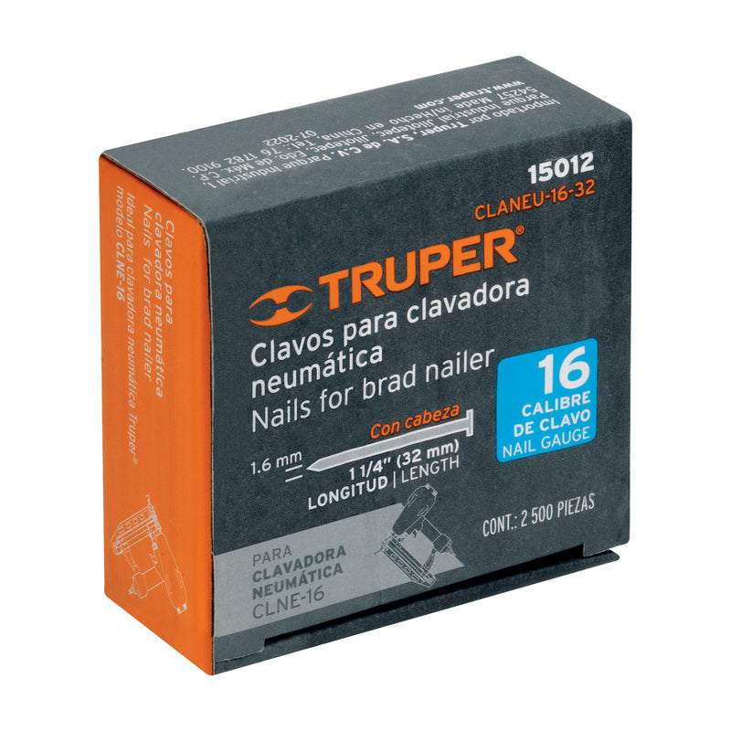 2500 clavos calibre 16, 32 mm para CLNE-16, Truper