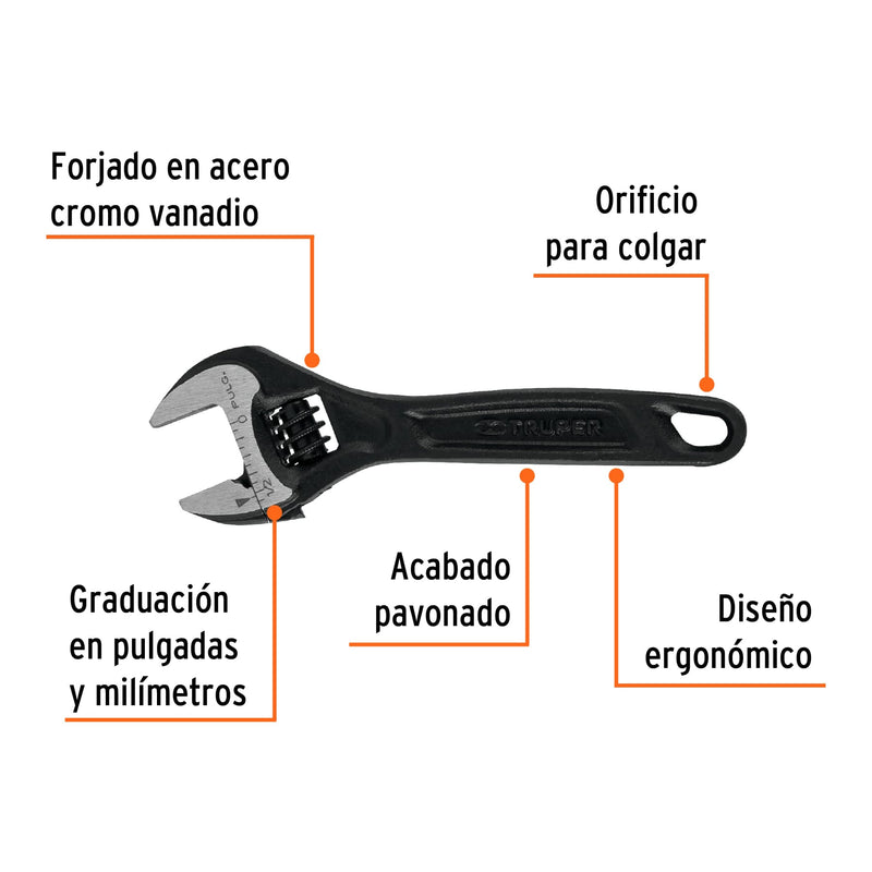 Llave ajustable (perico) 4" profesional pavonada