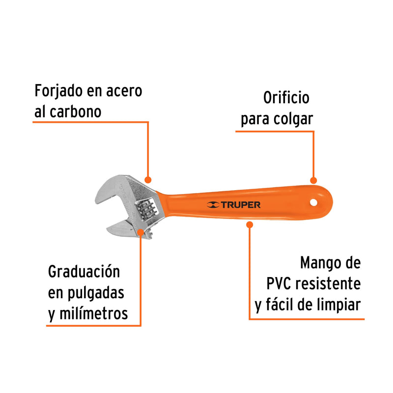 Llave ajustable (perico) 8" cromada mango de PVC