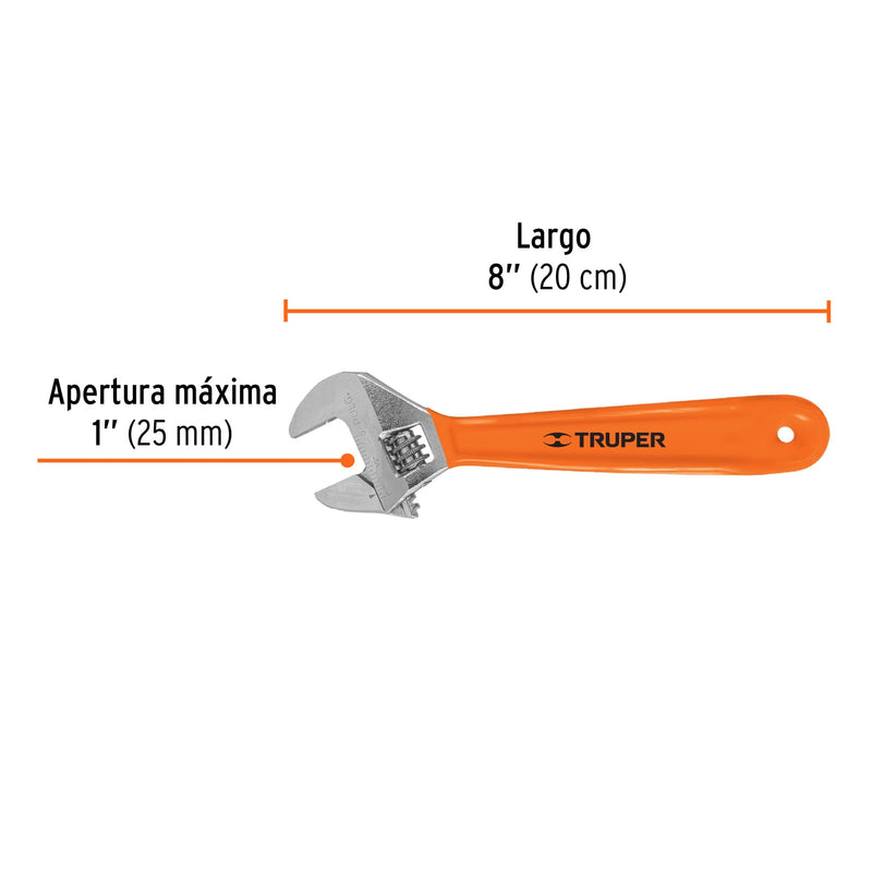 Llave ajustable (perico) 8" cromada mango de PVC