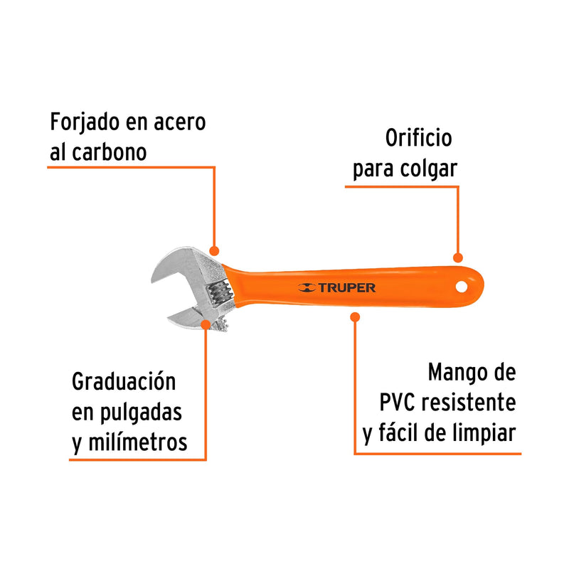 Llave ajustable (perico) 10" cromada mango de PVC