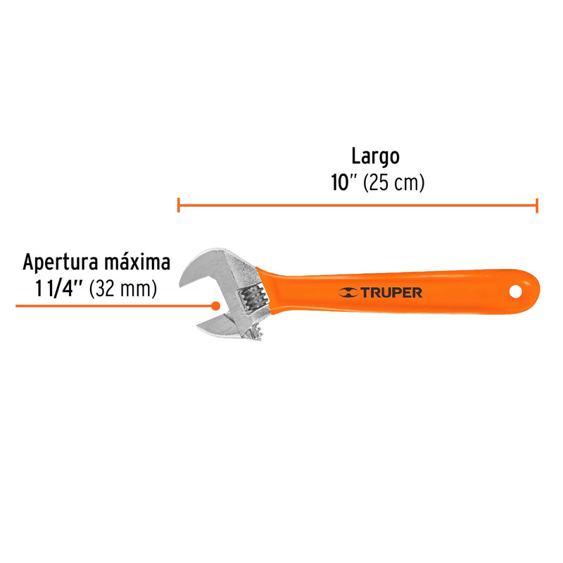 Llave ajustable (perico) 10" cromada mango de PVC