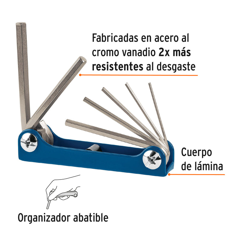 Juego de 7 llaves allen mm tipo navaja, cuerpo de lámina