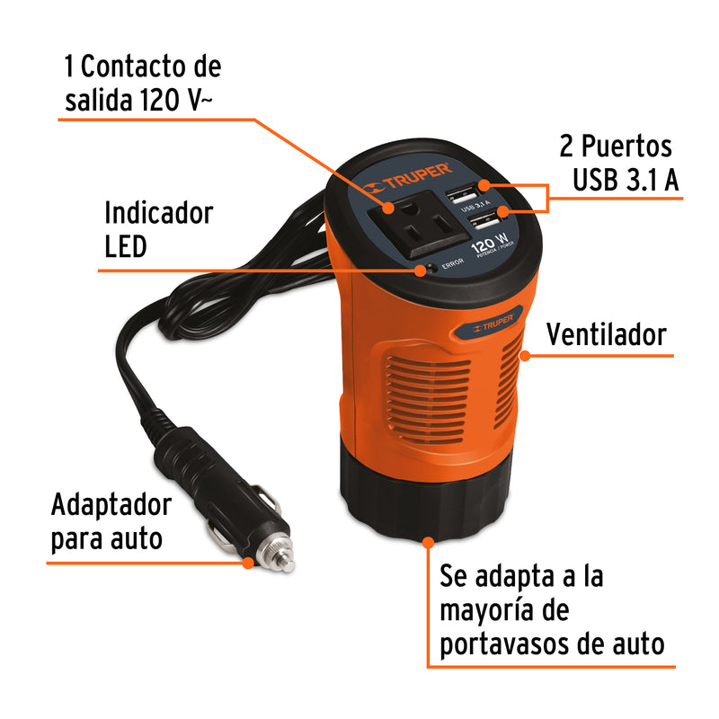 Combo inversor + cable pasa corriente 3m+ Aspiradora para auto