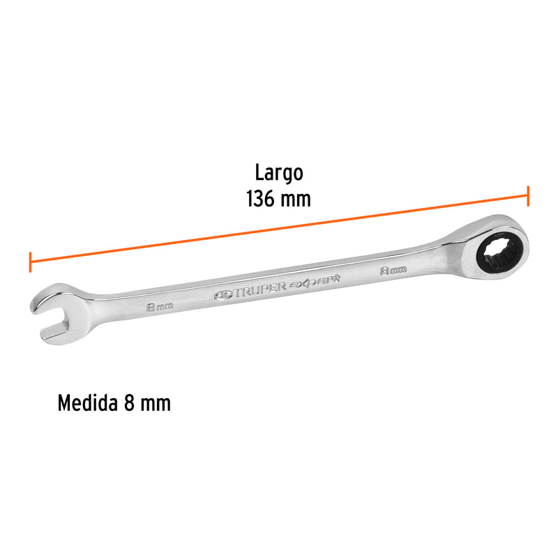 Llave combinada con matraca 8 mm x 136 mm largo