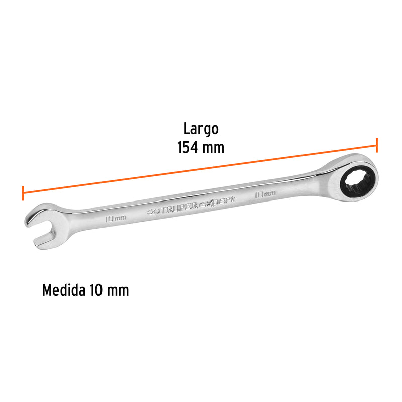 Llave combinada con matraca 10 mm x 154 mm largo