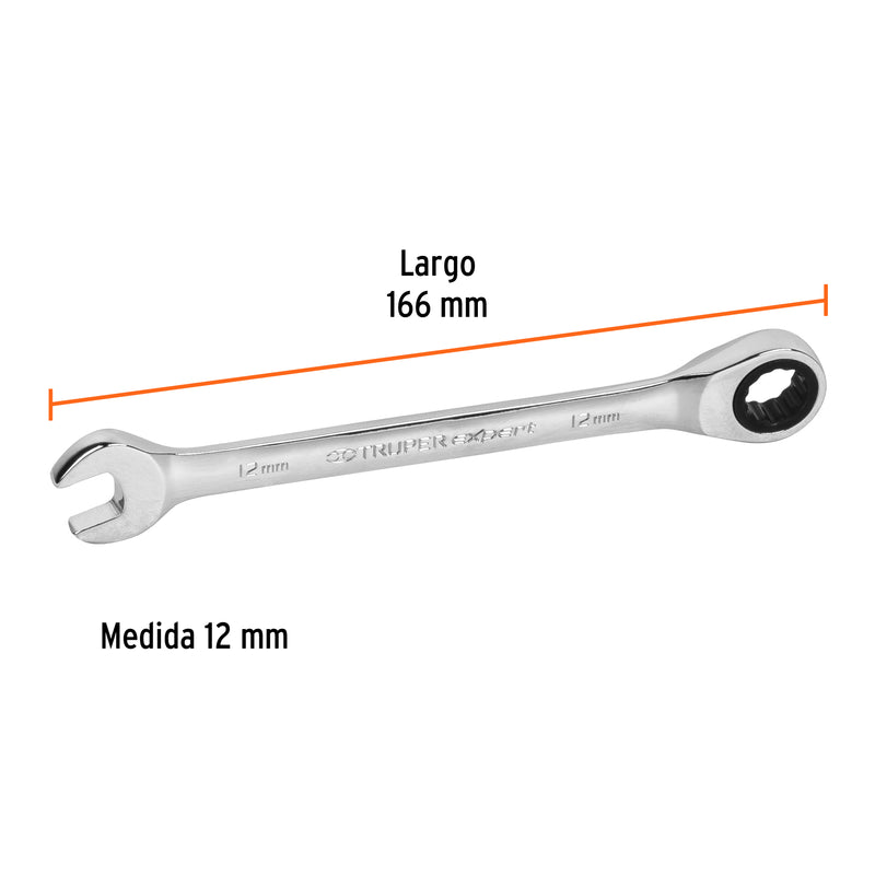 Llave combinada con matraca 12 mm x 166 mm largo