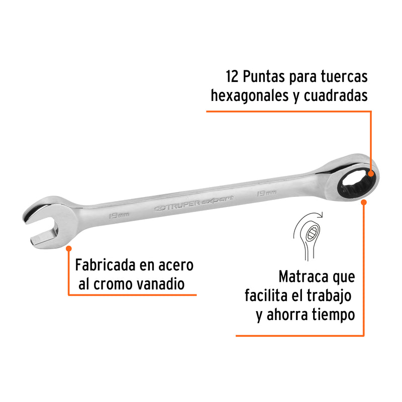 Llave combinada con matraca 19 mm x 237 mm largo