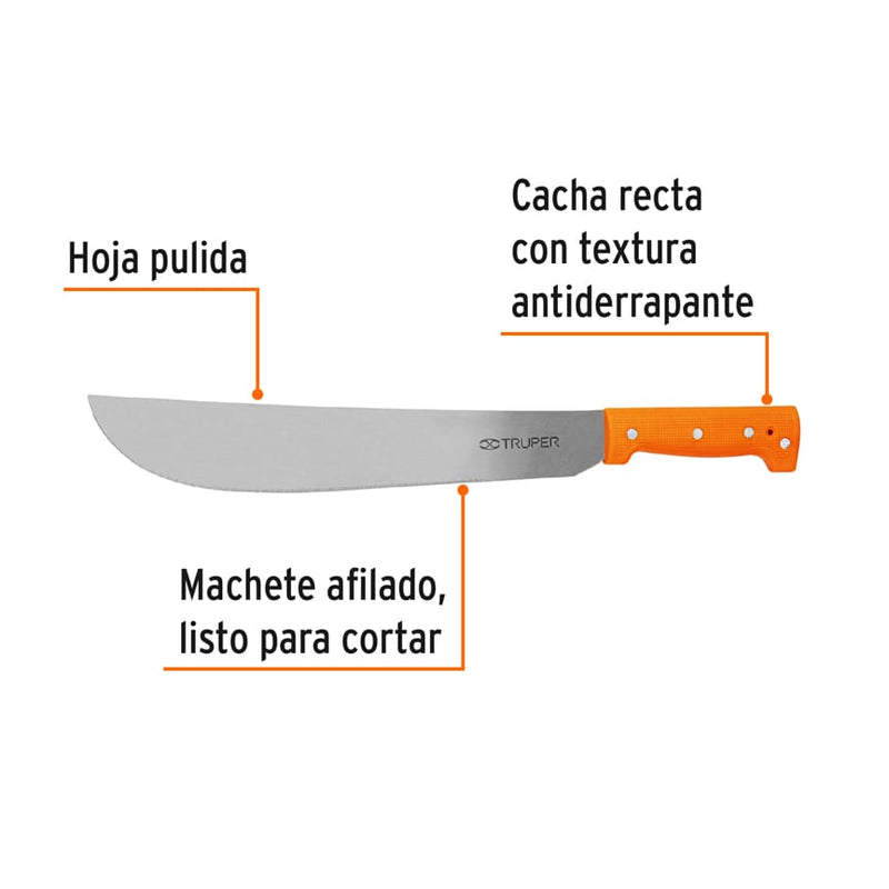 Machete estándar Truper de 14" (36 cm), cacha naranja remachada