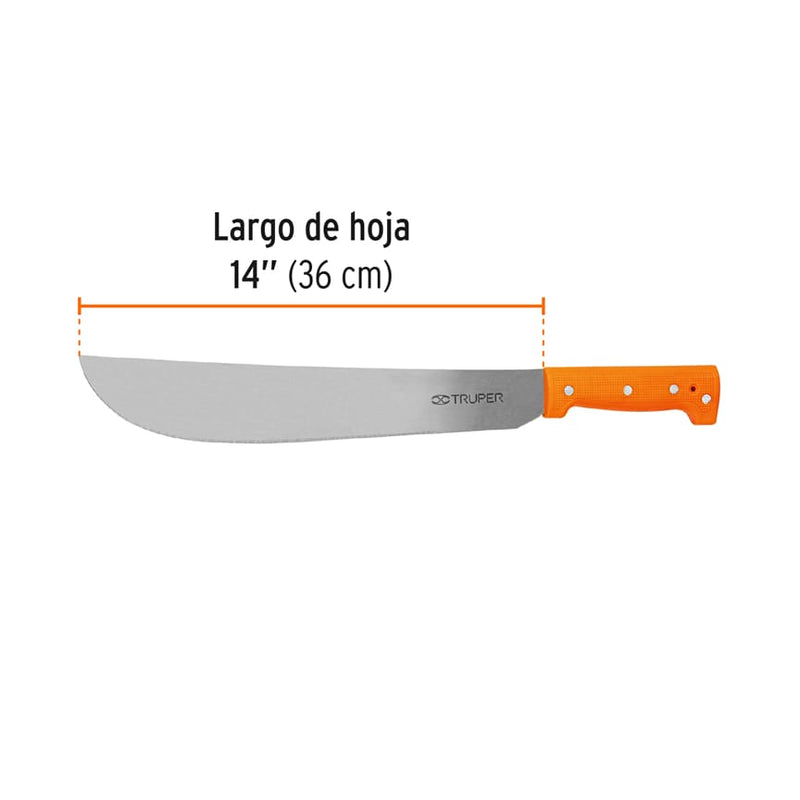 Machete estándar Truper de 14" (36 cm), cacha naranja remachada