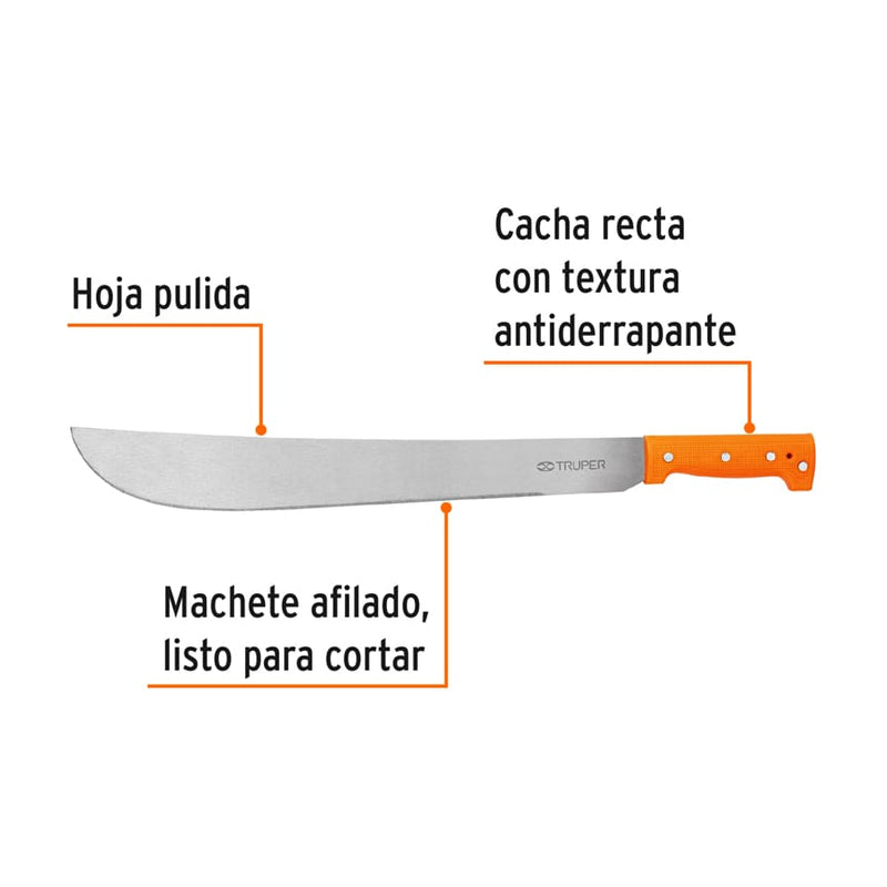 Machete estándar Truper de 18" (46 cm), cacha naranja remachada