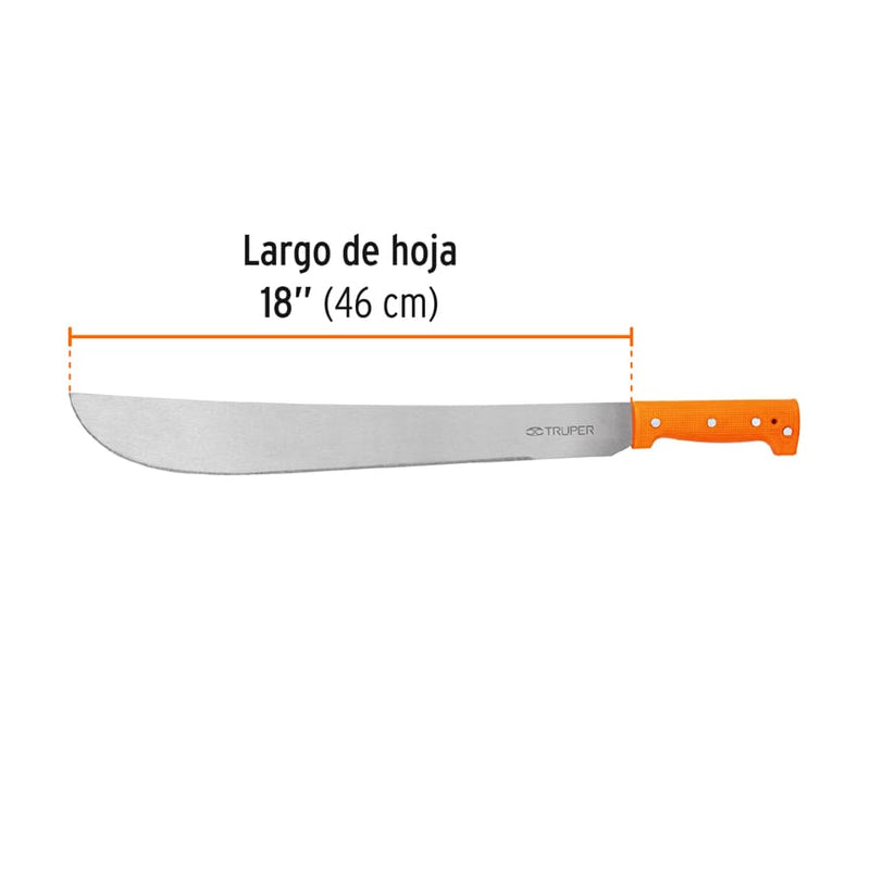 Machete estándar Truper de 18" (46 cm), cacha naranja remachada