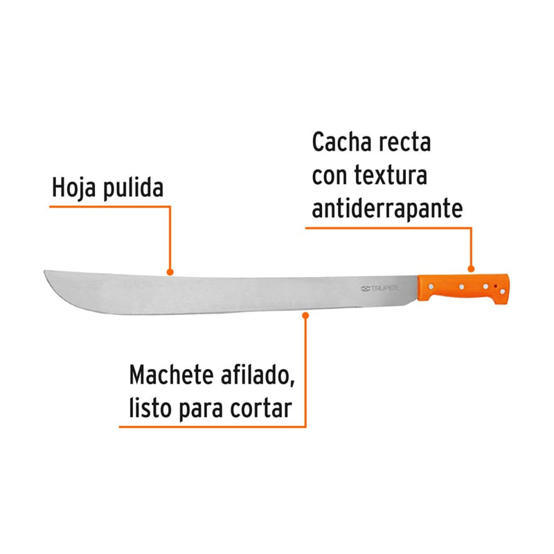 Machete estándar Truper de 22" (56 cm), cacha naranja remachada