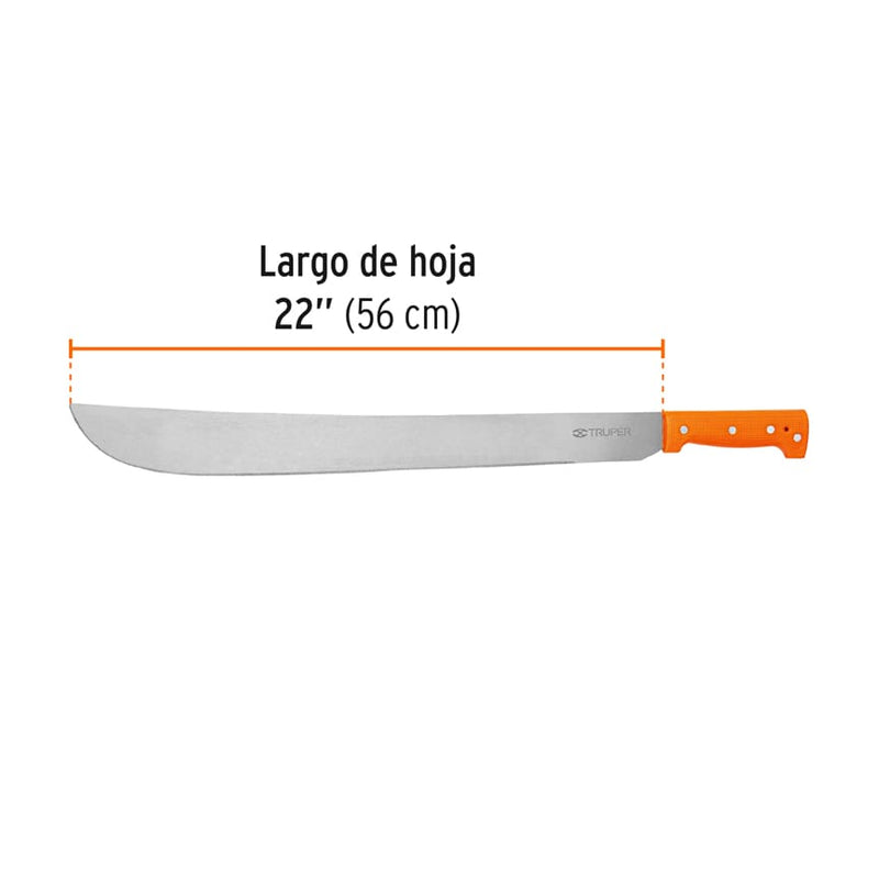 Machete estándar Truper de 22" (56 cm), cacha naranja remachada