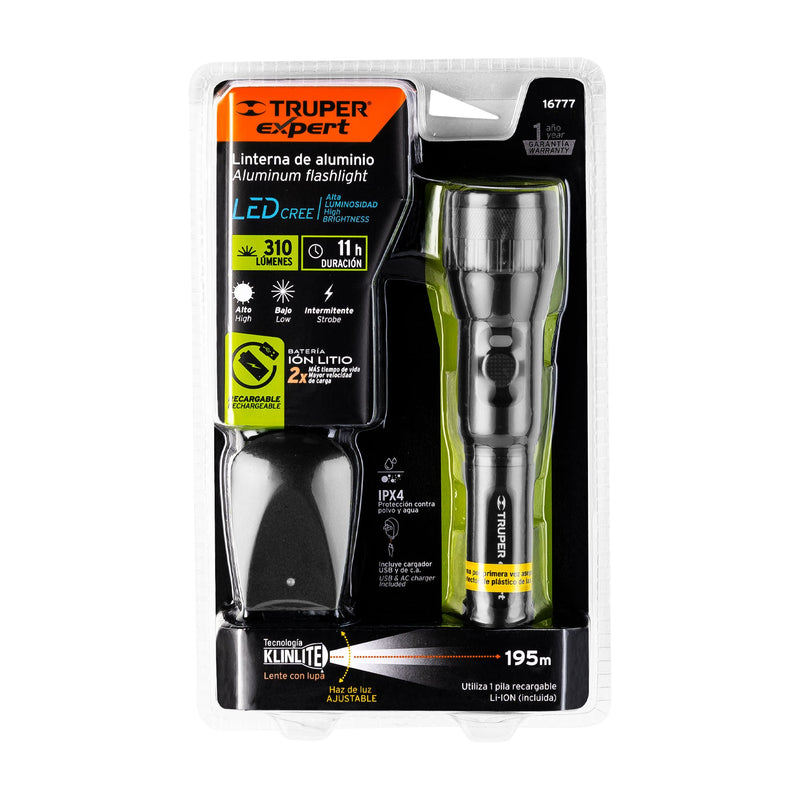 Linterna LED recargable de aluminio Truper 500 lm