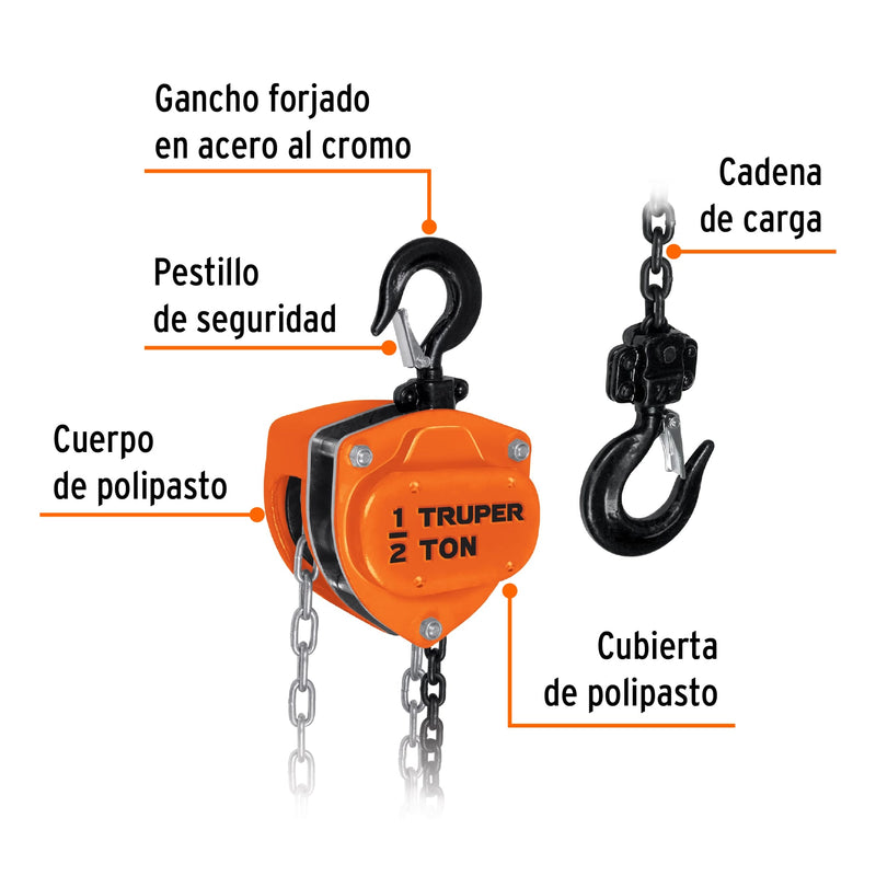 Aparejo Truper de cadena de 1/2 Tonelada