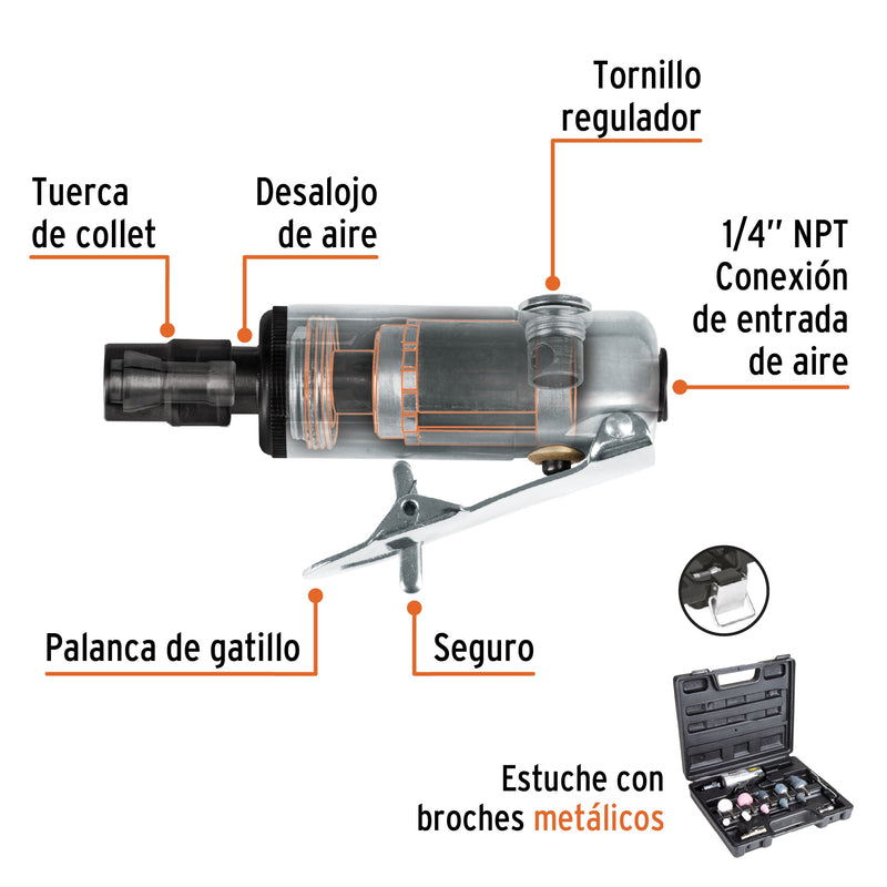 Kit de mini esmeriladora 1/4" con estuche plástico, Truper