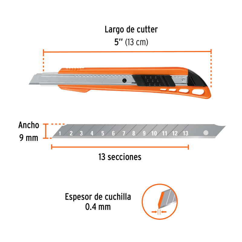 Cutter 9 mm reforzado de plástico con alma metálica