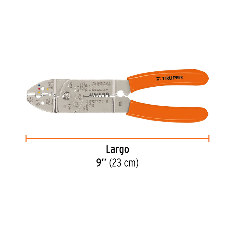 Pinza de 9" (23 cm) pela cables Truper 26 a 10 AWG