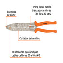 Pinza 10" (25 cm) pela cables 20 a 10 AWG, Truper