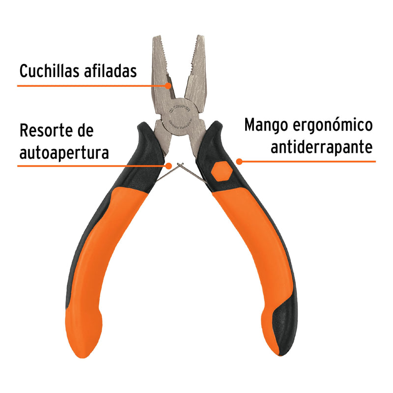 Mini pinza Truper para electricista 5", mango Comfort Grip