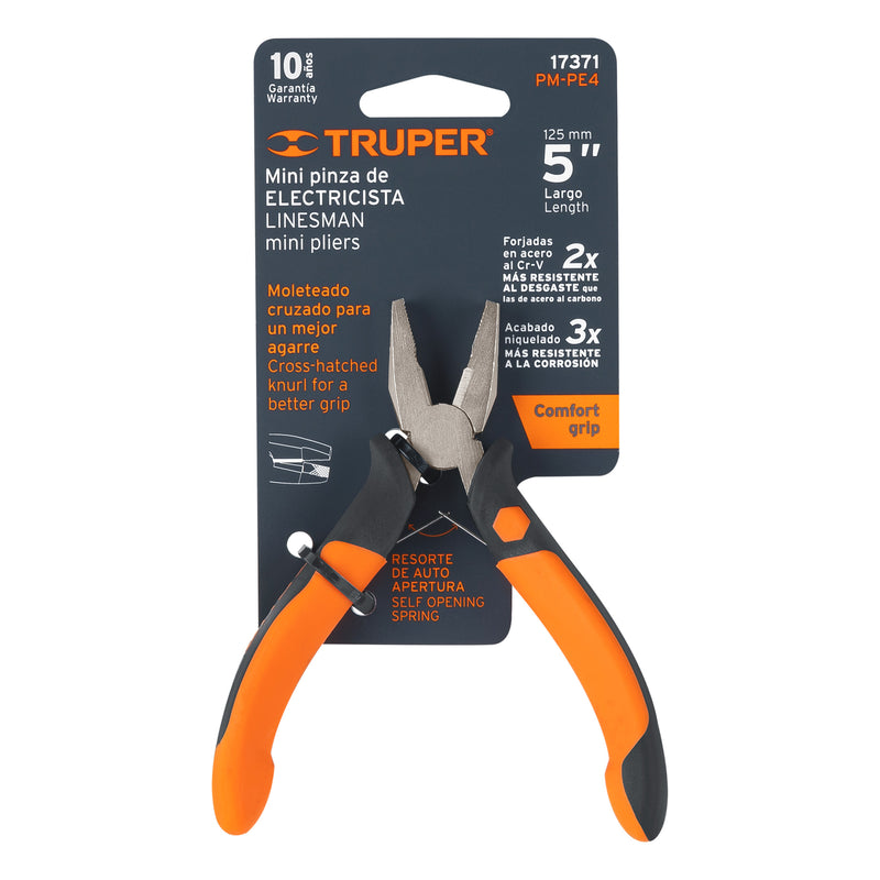 Mini pinza Truper para electricista 5", mango Comfort Grip