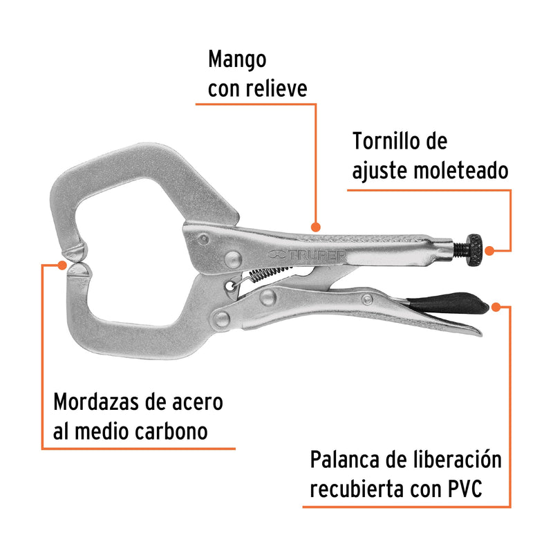 Pinza de presión 6" tipo "C" con mordaza fija, Truper