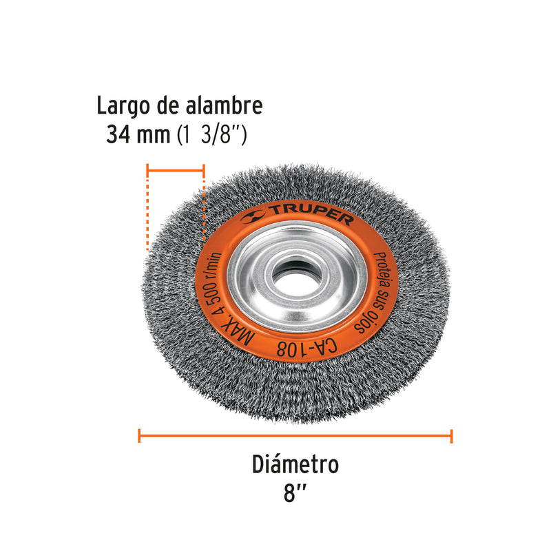 Carda alambre ondulado 8" x 7/8" para esmeril, Truper