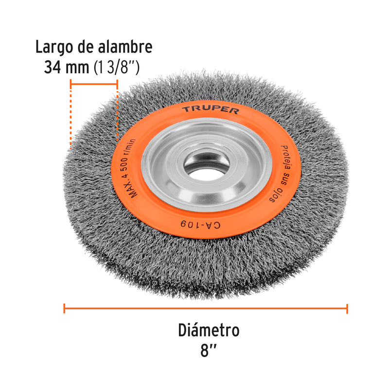 Carda alambre ondulado 8" x 1" para esmeril, Truper