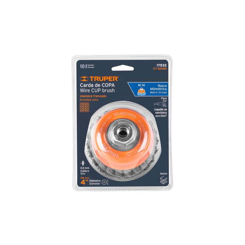 CARDA COPA 4", ALAM. TRENZADO GRUESO M14, PRETUL