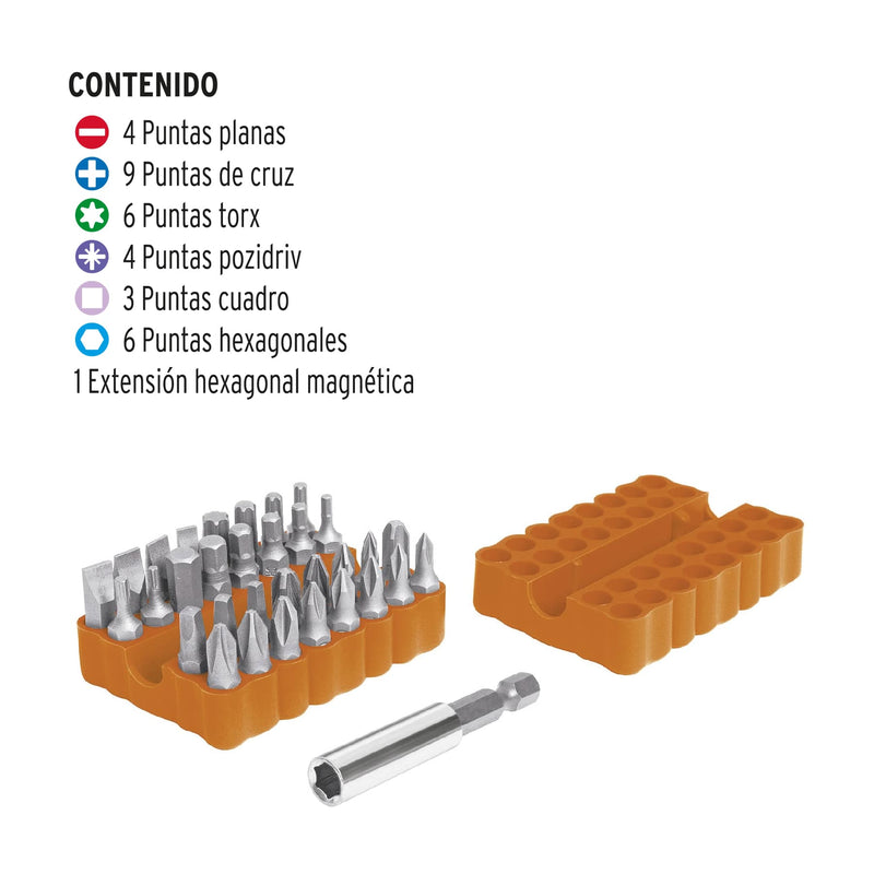 Juego de 33 puntas mixtas largo 1", Truper