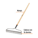 Rastrillo jardinero Truper de 16 dientes, Classic con mango 54"