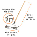 Rastrillo jardinero Truper de 16 dientes, Classic con mango 54"