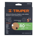 Caja con 5 discos de lija 5" grano 80, Truper