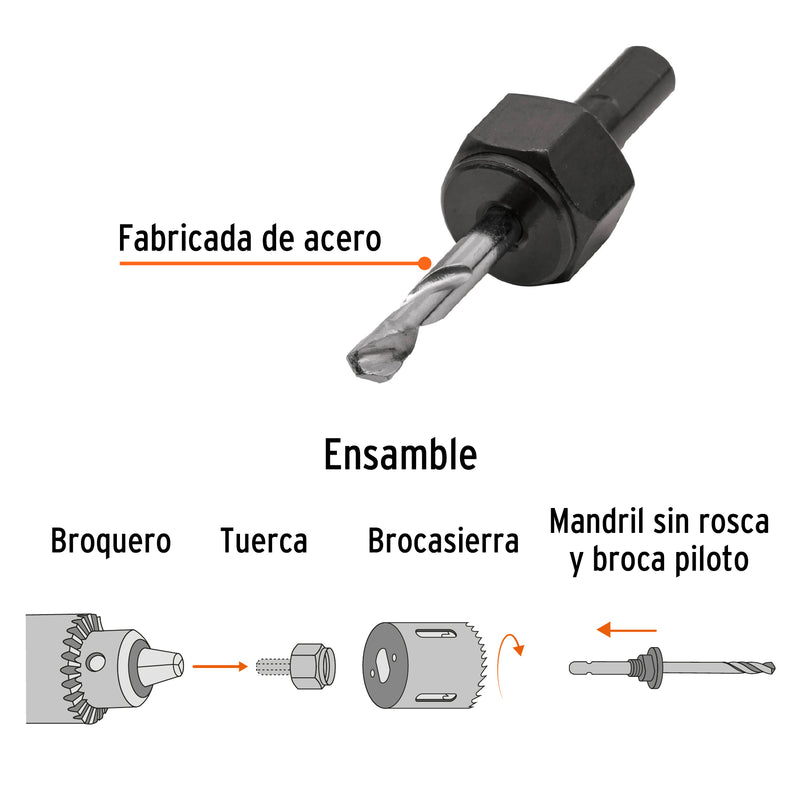 Adaptador Sierra Copa diamante sin rosca 1/4"