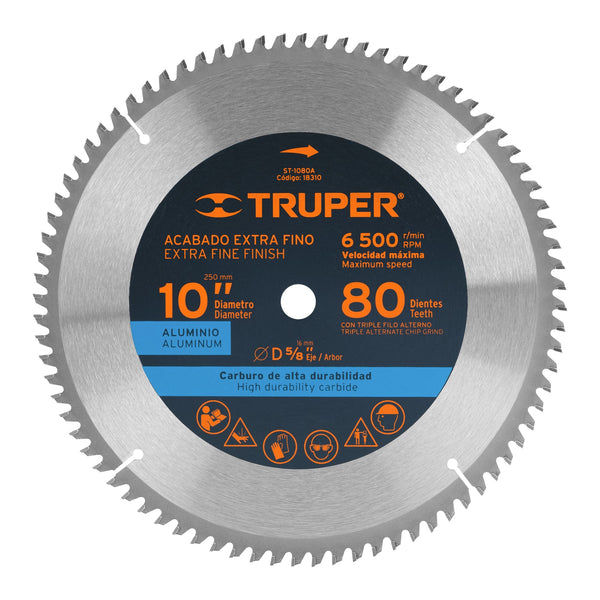 Disco sierra 10" para aluminio Truper, 80 dientes centro 5/8"