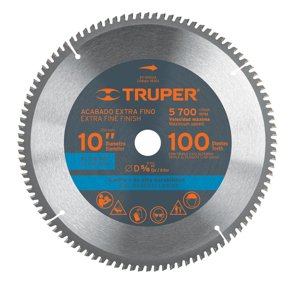 Disco sierra 10" para aluminio, 100 dientes centro 5/8"