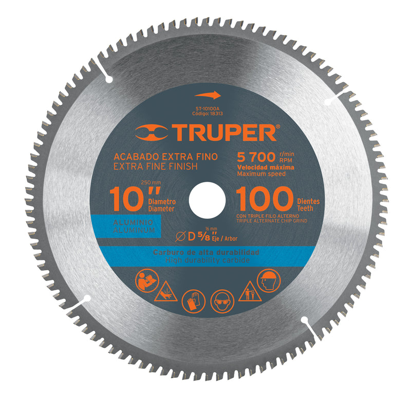 Disco sierra 10" para aluminio, 100 dientes centro 5/8"