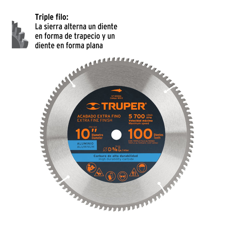 Disco sierra 10" para aluminio, 100 dientes centro 5/8"