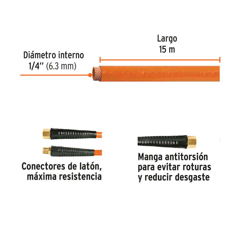 Manguera para compresor, de PVC, 15m x 1/4", Truper